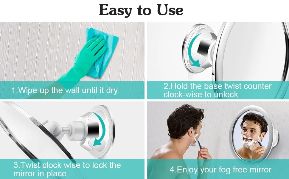 Fogless Makeup Mirror Shower Shave Mirrors with Holder Suction Cup 360 Rotation Real Fog-Free Mirror  Bathroom Mirror Adjustable Arm & Shatterproof & Rust-Resistant - 6985