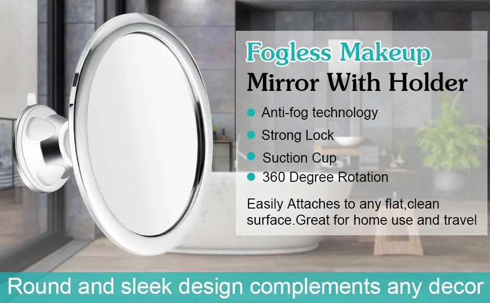Fogless Makeup Mirror Shower Shave Mirrors with Holder Suction Cup 360 Rotation Real Fog-Free Mirror  Bathroom Mirror Adjustable Arm & Shatterproof & Rust-Resistant - product information 1