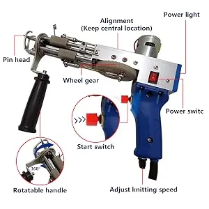 GBgeffy Tufting Gun  Tufting Gun Kit Cut Pile Loop Pile 2 in 1 Dual-Use Tufting Gun Rug Gun Rug Tufting Gun High Speed Carpet Tufting Gun 5-45 Stitches/Sec(Adjustable) 7-19mm Pile Height (Adjustable) Blue - 2 In 1 Tufting Gun