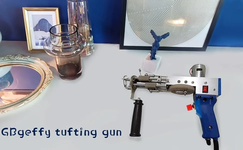 GBgeffy Tufting Gun  Tufting Gun Kit Cut Pile Loop Pile 2 in 1 Dual-Use Tufting Gun Rug Gun Rug Tufting Gun High Speed Carpet Tufting Gun 5-45 Stitches/Sec(Adjustable) 7-19mm Pile Height (Adjustable) Blue - GBgeffy Tufting Gun Kit