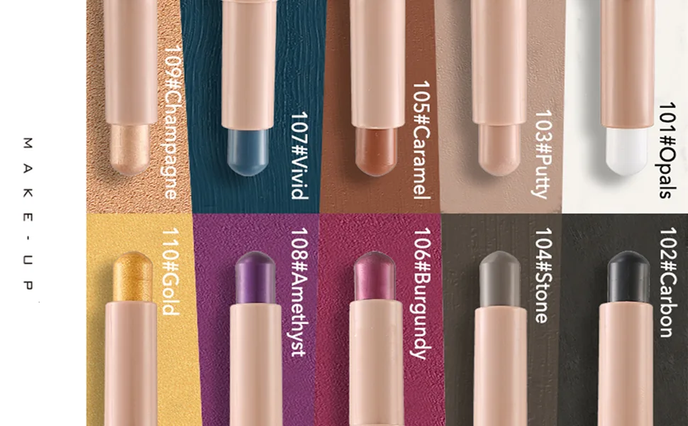 MAEPEOR Matte Shimmer Eyeshadow Stick 10 Colors Cream Eyeshadow Pen Waterproof and Long Lasting Shadow Stick (105 Caramel) - Eye Shadow Stick Pen