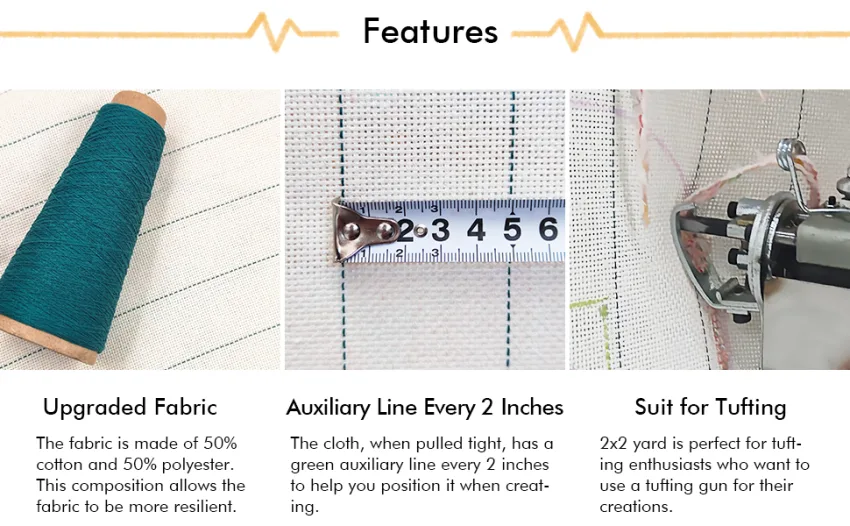 HAND U JOURNEY 72x72  2x2 YD Tufting Fabric  Monk's Cloth with Positioning Marked Line  for Rug-Punch/Punch Needle and Tufting Gun - tufting fabirc