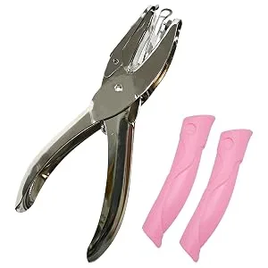 Handheld Hole Paper Punch Puncher for Craft Paper Tags Clothing Ticket DIY Scrapbook Tool  with Pink Soft Handheld Grip (Small Circle 1/16 inch) - Handheld Hole Paper Punch Puncher