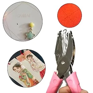 Handheld Hole Paper Punch Puncher for Craft Paper Tags Clothing Ticket DIY Scrapbook Tool  with Pink Soft Handheld Grip (Small Circle 1/16 inch) - Handheld Hole Paper Punch Puncher