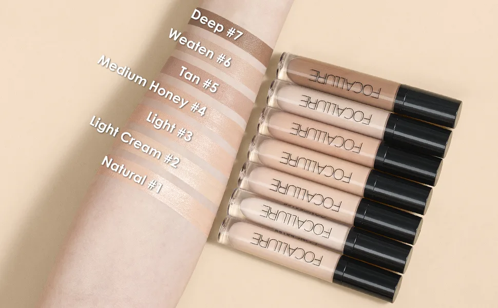 FOCALLURE 2PCS Matte Concealer Makeup Full Coverage Concealer and Corrector Waterproof Long Lasting Liquid Concealer for Under Eye Dark Circles Light Cream 0.42 Fl Oz 2 Light Cream - concealer palette shape tape concealer hide concealer eye concealer makeup concealer