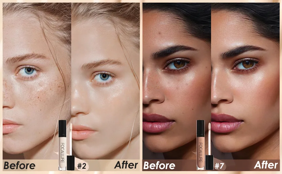 FOCALLURE 2PCS Matte Concealer Makeup Full Coverage Concealer and Corrector Waterproof Long Lasting Liquid Concealer for Under Eye Dark Circles Light Cream 0.42 Fl Oz 2 Light Cream - liquid concealer under eye concealer cream for dark circles mens concealer conceler concealer