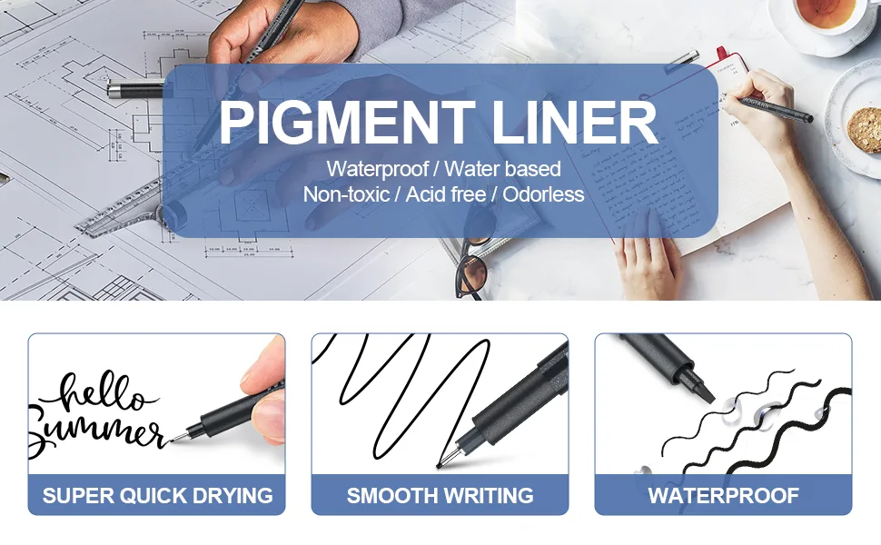 Mogyann Drawing Pens Black Art Pens for Drawing 12 Size Waterproof Ink Pens for Artists Sketching  Manga  Writing - art pens