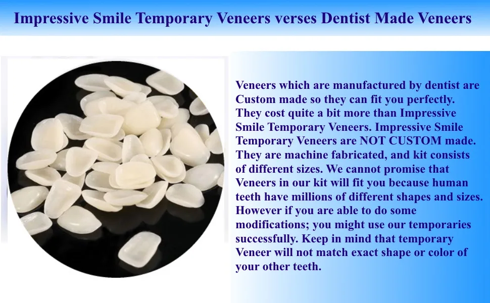Impressive Smile Ultra Thin Tooth WHITENING VENEERS | COSMETICALY Realistic Looking Solution for Missing OR Broken Teeth | Choose Shade A-1  A-2 or A-3 (A-2) - Impressive Smile Temporary Veneers verses Dentist Made Veneers