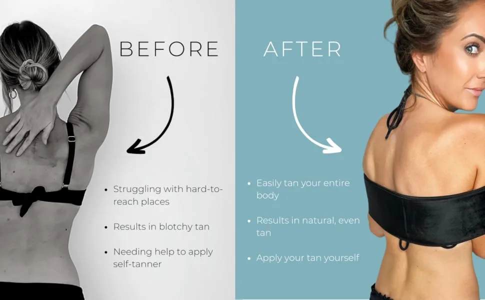 TANDAY Back & Body Self-Tanning Mitt | Washable & Reusable Lotion Applicator - front back