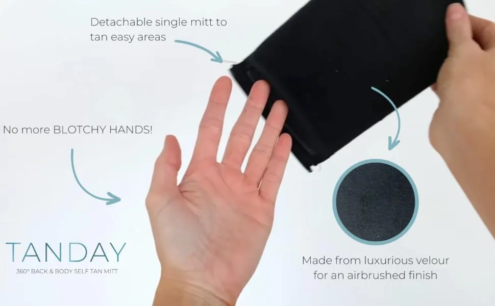 TANDAY Back & Body Self-Tanning Mitt | Washable & Reusable Lotion Applicator - self tan mitt clean hand