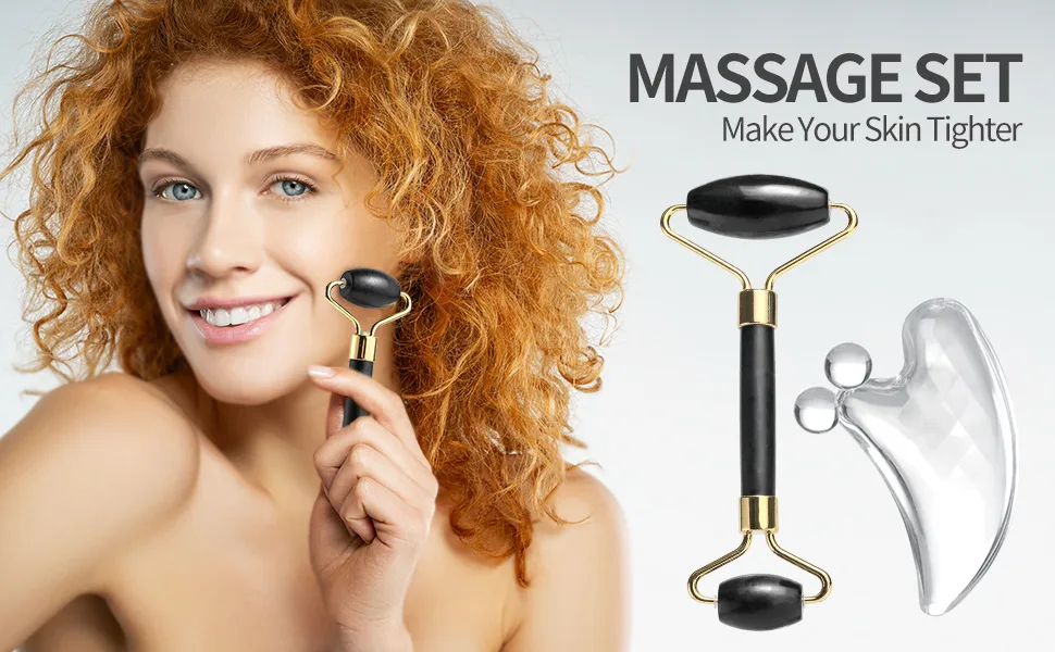 BS-MALL Jade Roller & Gua Sha Scraping Board Anti Aging Black Obsidian Face Roller Massager   Applicator for Face  Neck and Body Muscle Face Roller Massage Tool - product information 25