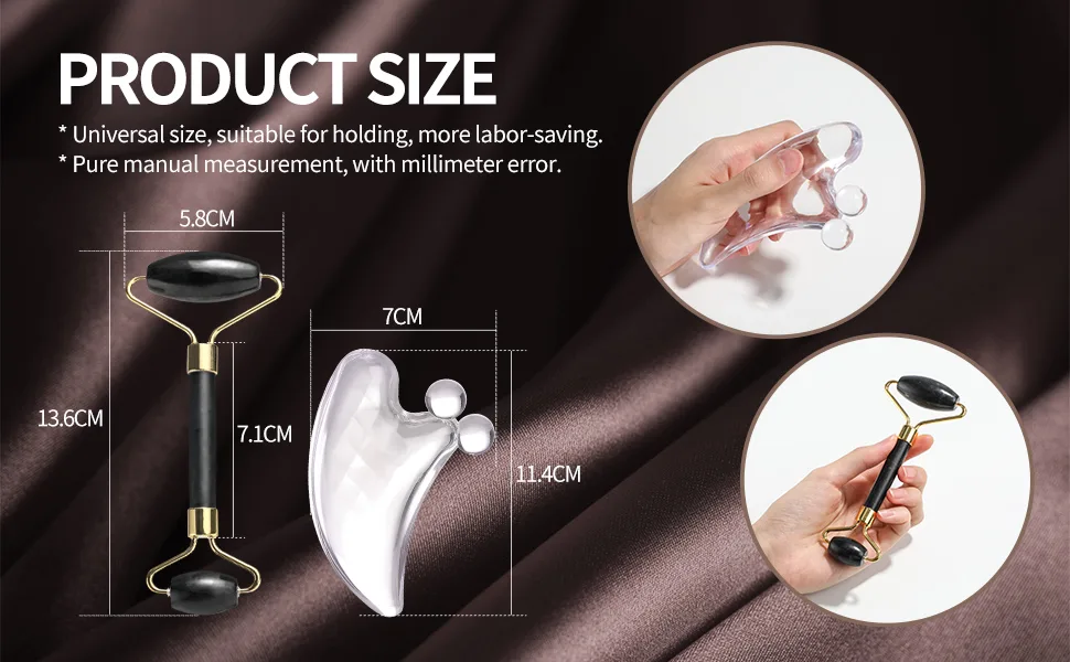 BS-MALL Jade Roller & Gua Sha Scraping Board Anti Aging Black Obsidian Face Roller Massager   Applicator for Face  Neck and Body Muscle Face Roller Massage Tool - product information 26