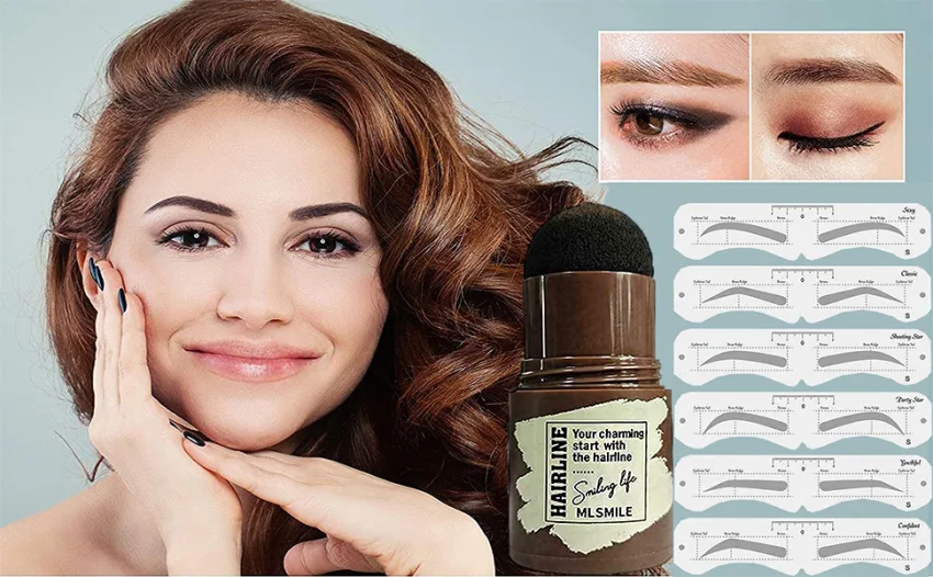 Eyebrow Stamp Shaping Kit  One Step Brow Stamp Stencil Kit Waterproof Eye Brow Stamp Makeup Tools Eyebrow Definer with 6 Reusable Eyebrow Stencils (Grey Black) - eyebrow stamp