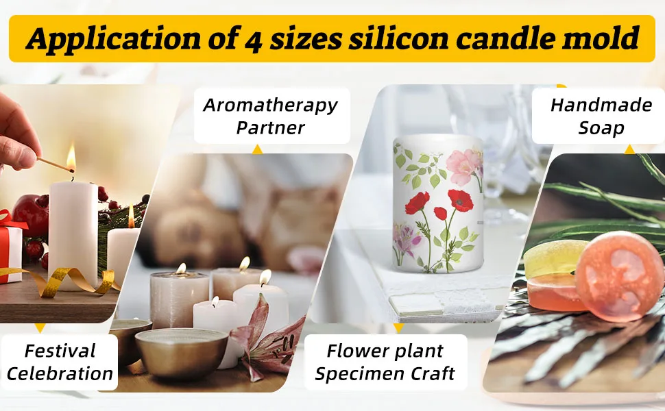 Cylinder Candle Molds for Candle Making  4in & 3in & 2in Silicone Candle Mold Pillar Epoxy Resin Casting Molds for DIY Crafts  Wax Candle Making  Soaps (4 Sizes) - product information 2
