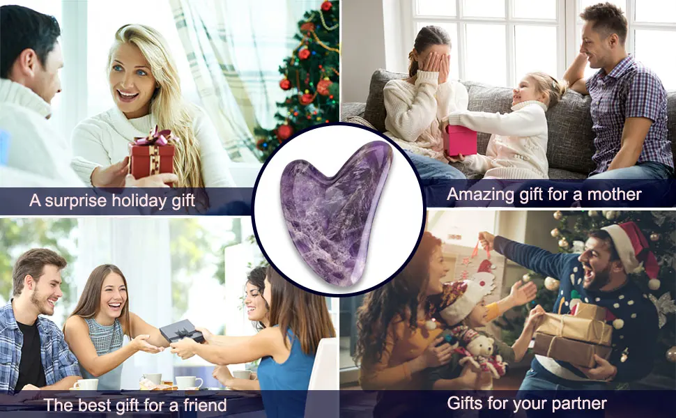 Amethyst Gua Sha for SPA and Physical Therapy and Anti-Aging Health and Skin Care Tools (Amethyst) - gift package