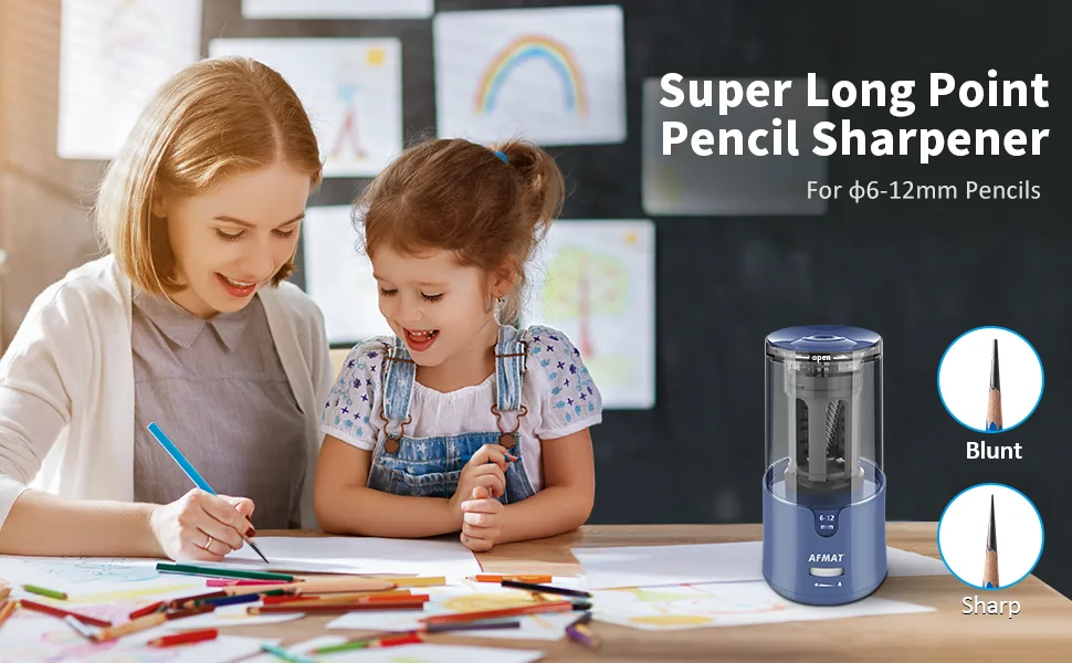 AFMAT Long Point Art Pencil Sharpeners for 6-12mm Drawing Sketching Colored Pencils  Heavy Duty Electric Pencil Sharpener for Artists(Blue) - SHARPENER