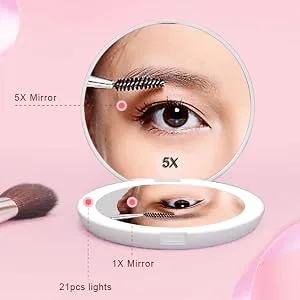 ACHORO Travel Makeup Mirror - Multi-Function 5X Magnifier   Premium Quality Led Lighted  Brightness  Dimmable & Rechargeable Professional Beauty Mirror - Portable Handbag  Purse  Lighted Makeup Mirror - makeup mirror portable makeup mirror