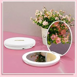 ACHORO Travel Makeup Mirror - Multi-Function 5X Magnifier   Premium Quality Led Lighted  Brightness  Dimmable & Rechargeable Professional Beauty Mirror - Portable Handbag  Purse  Lighted Makeup Mirror - rechargeable makeup mirror