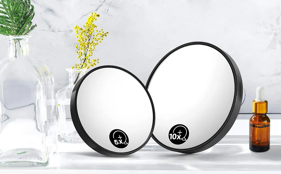 HEALLILY 7. 5cm 5X Magnifying Glass Mirror Small Round Wall Mirror Cosmetic Makeup Mirror Pocket Mirror Bathroom Mirror with Suction Cups (Black) Size 4 - product information 1