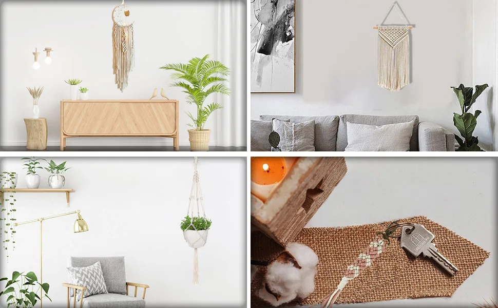 4 in 1 Macrame kit Adult Beginner: 1 Macrame Wall Hanging  1 Macrame Plant Hanger  1 Moon Dreamcatcher and 1 Macrame Keychain for Adults with Written Instructions and Video Tutorials - Macrame Kit, Plant hanger, Moon dreamcatcher, Wall Macrame Kit, Wall hanger, Macrame Keychain
