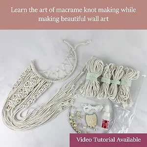 4 in 1 Macrame kit Adult Beginner: 1 Macrame Wall Hanging  1 Macrame Plant Hanger  1 Moon Dreamcatcher and 1 Macrame Keychain for Adults with Written Instructions and Video Tutorials - Macrame Kit, Plant hanger, Moon dreamcatcher, Wall Macrame Kit, Wall hanger, Macrame Keychain