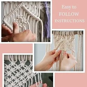 4 in 1 Macrame kit Adult Beginner: 1 Macrame Wall Hanging  1 Macrame Plant Hanger  1 Moon Dreamcatcher and 1 Macrame Keychain for Adults with Written Instructions and Video Tutorials - Macrame Kit, Plant hanger, Moon dreamcatcher, Wall Macrame Kit, Wall hanger, Macrame Keychain