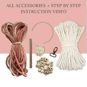 4 in 1 Macrame kit Adult Beginner: 1 Macrame Wall Hanging  1 Macrame Plant Hanger  1 Moon Dreamcatcher and 1 Macrame Keychain for Adults with Written Instructions and Video Tutorials - Macrame Kit, Plant hanger, Moon dreamcatcher, Wall Macrame Kit, Wall hanger, Macrame Keychain
