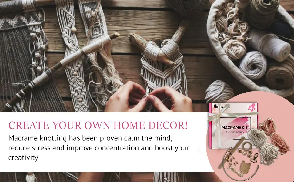 4 in 1 Macrame kit Adult Beginner: 1 Macrame Wall Hanging  1 Macrame Plant Hanger  1 Moon Dreamcatcher and 1 Macrame Keychain for Adults with Written Instructions and Video Tutorials - Macrame Kit, Plant hanger, Moon dreamcatcher, Wall Macrame Kit, Wall hanger, Macrame Keychain