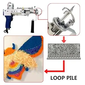BLBO Tufting Gun Cut Pile and Loop Pile 2in1 Dual-Use rug gun rug making kit Embroidery Machine punch needle kit  DIY Efficient Hand-Held Knitting Machine 5-45 Stitches/Sec(Tufting Gun kit Adjustable) - Loop pile effect