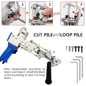 BLBO Tufting Gun Cut Pile and Loop Pile 2in1 Dual-Use rug gun rug making kit Embroidery Machine punch needle kit  DIY Efficient Hand-Held Knitting Machine 5-45 Stitches/Sec(Tufting Gun kit Adjustable) - Remove the screw to adjust to loop pile mode