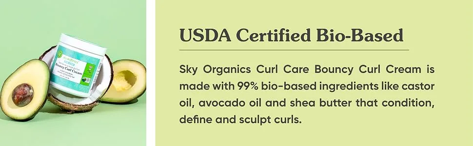 Sky Organics Curl Care Bio-Based Bouncy Curl Cream for Hair USDA Certified Bio-Based to Hydrate  Define & Sculpt Curls  8 fl. Oz - CURL CARE