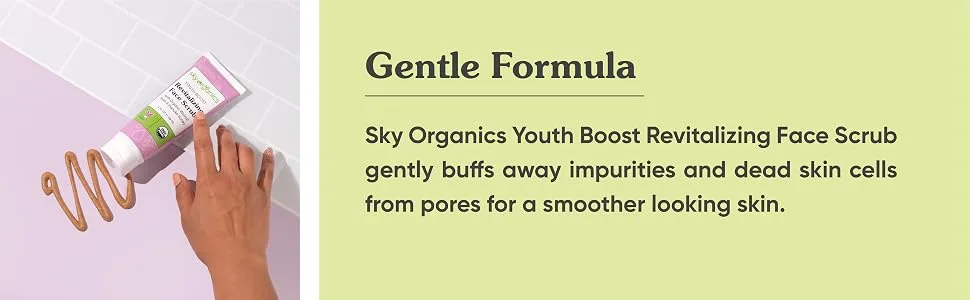 Sky Organics Youth Boost Revitalizing Face Scrub for Face USDA Certified Organic to Exfoliate  Soften & Smooth  4 fl. Oz - GENTLE FORMULA