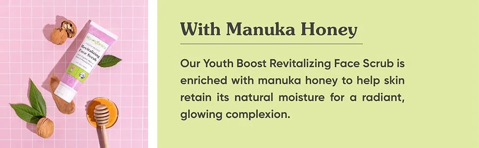 Sky Organics Youth Boost Revitalizing Face Scrub for Face USDA Certified Organic to Exfoliate  Soften & Smooth  4 fl. Oz - WITH MANUKA HONEY