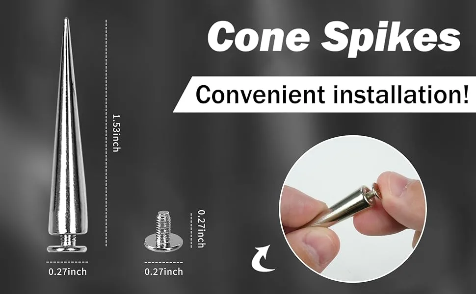 30PCS 40MM Spike and Studs Silver Cone Spikes Punk Bullet Large Leather Rivets Screwback Studs Screw on Cone for DIY Craft Clothing - CSXYA002-2