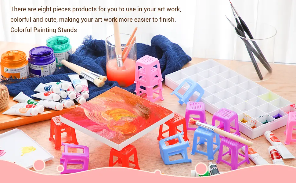 8 Pieces Canvas Stands Paint Stands for Painting Mini Canvas Feet Risers Canvas Support Stands for Fluid Acrylic Pouring Paint Supplies (Blue) - product information 2