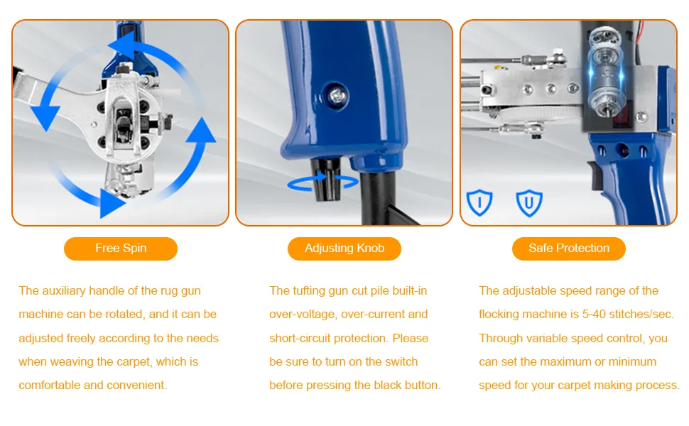 Rug Tufting Gun  2 in 1 Cut Pile & Loop Pile  High Speed Handheld Rug Carpet Weaving Machine  Needle Speed Adjustable  Embroidery Tool Kit  100-240V  7-20mm - Cut Pile and Loop Pile Carpet Gun Machine