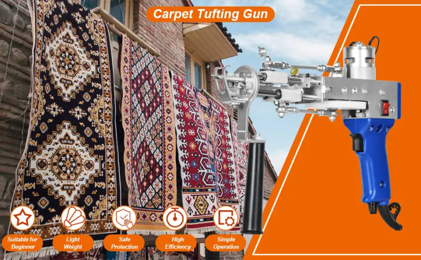 Rug Tufting Gun  2 in 1 Cut Pile & Loop Pile  High Speed Handheld Rug Carpet Weaving Machine  Needle Speed Adjustable  Embroidery Tool Kit  100-240V  7-20mm - Rug Tufting Gun