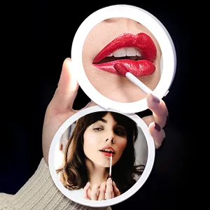 SHEGINEL 1X/5X Compact Mirror with Light  LED Compact Mirror Rechargeable  LED Lighted Travel Makeup Mirror  Handheld  Double Sided  Dimmable  Light Up Pocket Mirror for Travel  Handbag (3.5 Inch) White - compact mirror for purses magnifying mirror 20x travel mirror with lights and magnification