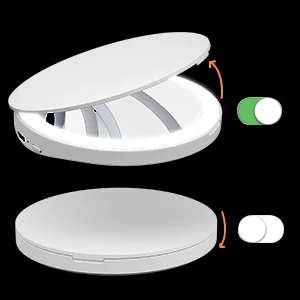 SHEGINEL 1X/5X Compact Mirror with Light  LED Compact Mirror Rechargeable  LED Lighted Travel Makeup Mirror  Handheld  Double Sided  Dimmable  Light Up Pocket Mirror for Travel  Handbag (3.5 Inch) White - magnified mirror with lights makeup mirror with lights and magnification compact mirror for purses