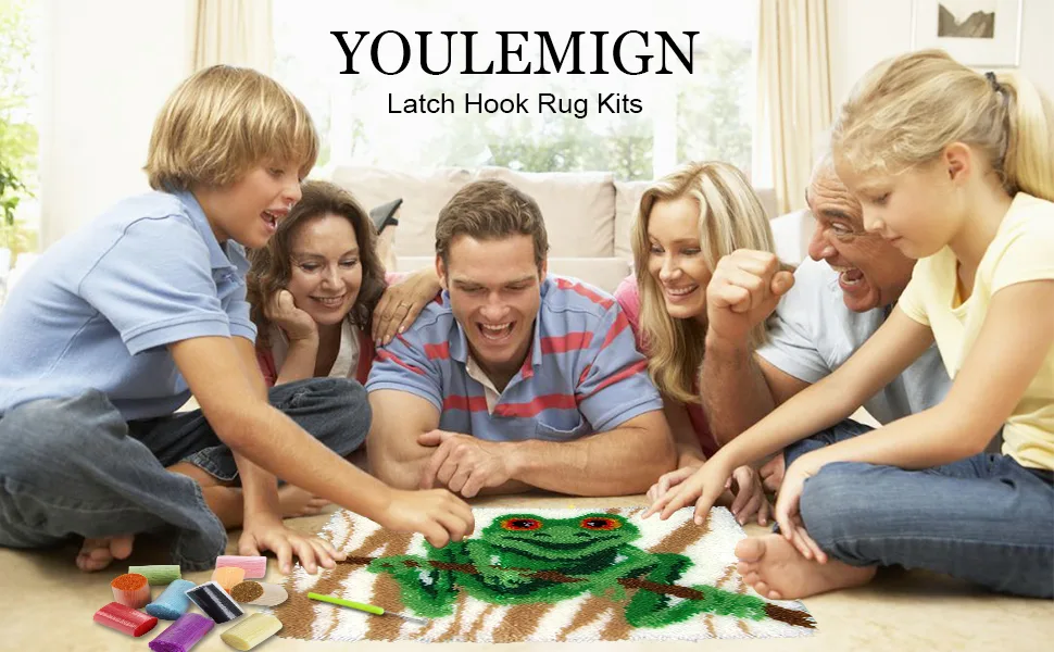 Rug Hooking Kits  Latch Hook Kits for Adults  Tree Frog Latch Hook Rug Kits for Kids  with Latch Hook and Preprinted Canvas - 970x600