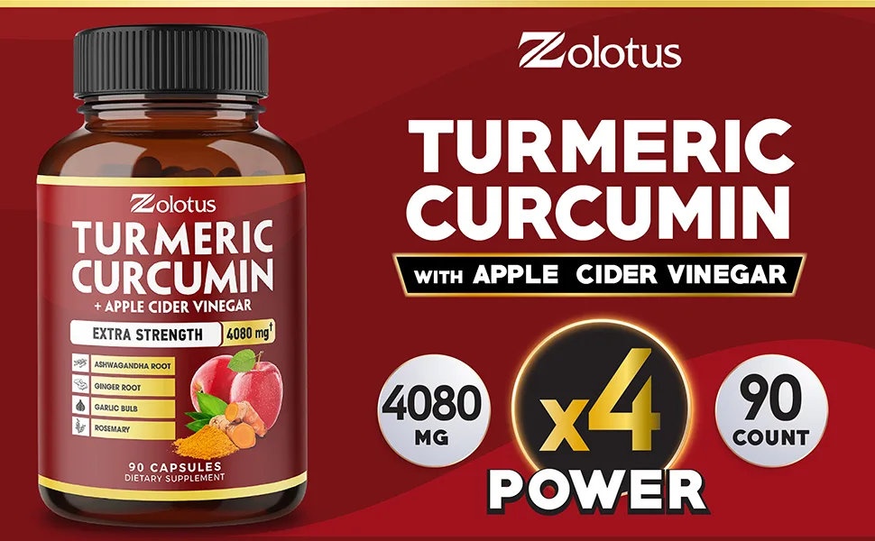 7 in 1 Turmeric Curcumin + Apple Cider Vinegar Capsules  Equivalent to 4080mg  3 Month Supply with Ashwagandha  Ginger  Garlic Bulb  95% Standardized Curcuminoids  Joint & Absorption Support - Turmeric Cucurmin
