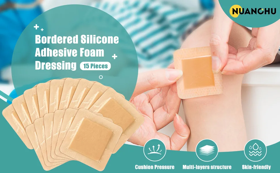 15 Pieces Bordered Silicone Adhesive Foam Dressing Square Dressing with Border Adhesive Patches Shower Waterproof Patch Breathable Wound Bandage (3 x 3 Inch) - product information 1