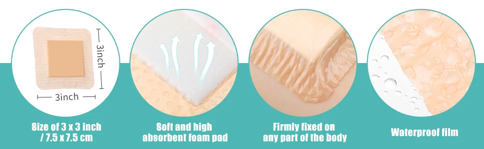 15 Pieces Bordered Silicone Adhesive Foam Dressing Square Dressing with Border Adhesive Patches Shower Waterproof Patch Breathable Wound Bandage (3 x 3 Inch) - product information 3