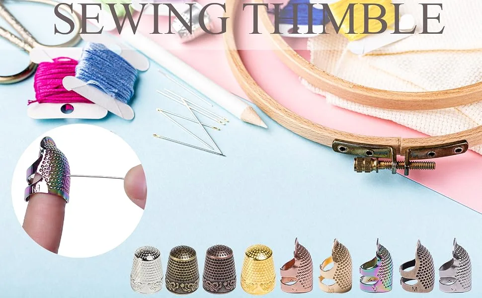 J.CARP 4Pcs Sewing Thimble  Metal Copper Sewing Thimble Finger Protector  Adjustable Finger Shield Ring Fingertip Thimble Sewing Quilting Craft  Accessories DIY Sewing Tools (2 Sizes  S/M) Style1-Copper 4Pcs - sewing thimble