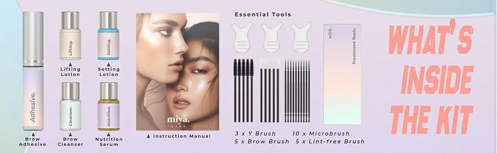 MIYA LASH | Brow Lamination Kit | Professional Eyebrow Lamination with Keratin | DIY Eyebrow Lift Kit | Fuller  Thicker Brows for 6 weeks | Easy to Use | Includes Instruction  Treatment Tools & Brushes - Brow Lamination Kit Content Brow Lift Kit