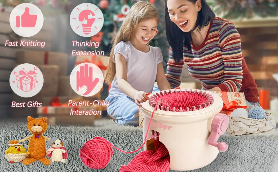 32 Needles Knitting Machine  Smart Weaving Loom Round Knitting Machines DIY Knitting Board Rotating Double Loom for Adults and Kids - 32 Needles Knitting Machine