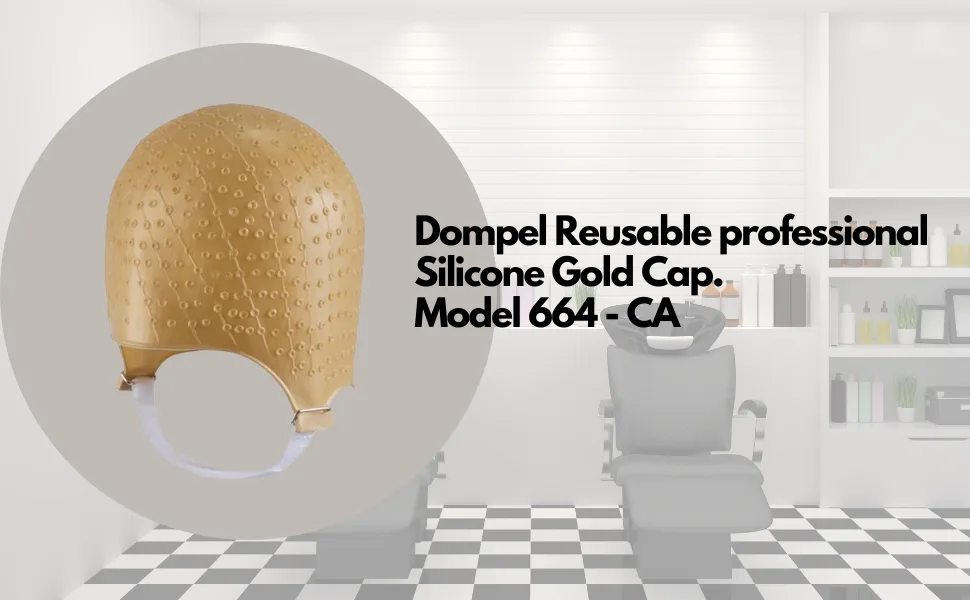 DOMPEL Reusable Professional Silicone Gold Cap with Hook | Special for Hair Dyeing | Model 664 - CA - Dompel Reusable professional Silicone Gold Cap Model 664