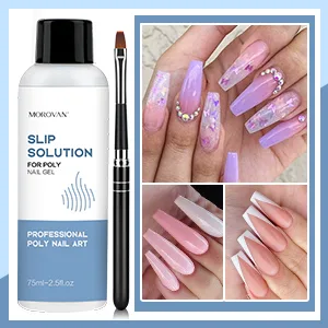 Morovan Poly Gel Slip Solution 150ml Poly Nail Gel Liquid Slip Solution with Brush Extension Nail Liquid Slip Solution Bottle Cap as A Cup Poly Gel Solution Liquid Easy DIY Gel Solution at Home - Make Shape Easily