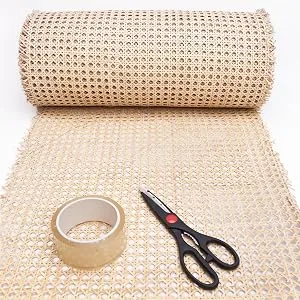 14 Width Cane Webbing 12 Feet  Natural Rattan Webbing for Caning Projects | Rattan Cane Webbing roll | Net Open Weave Wicker Cane Webbing Material for Cabinet  Door (12 FEET) - Cane webbing length