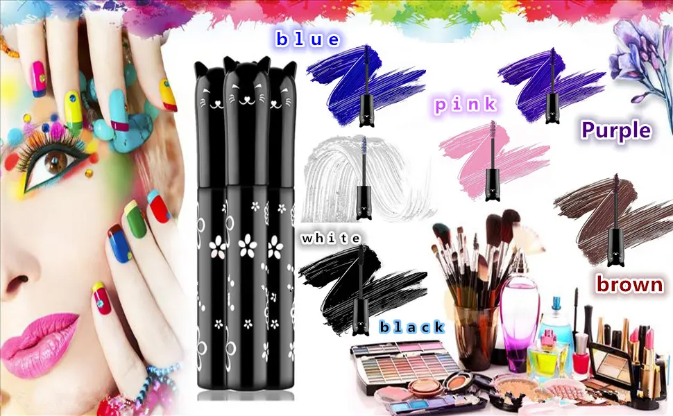 2 PCS Purple Cat eye mascara Colored Makeup Waterproof Fast Dry Eyelashes Curling Lengthening Makeup Eye Lengthening  Lifting  Curling - Makeup Eye Lashes Party Stage Use